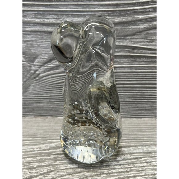 Vintage Droopy Ear Dog Figurine Clear Crystal Glass Paperweight 4.5” Bubbles - Picture 1 of 8